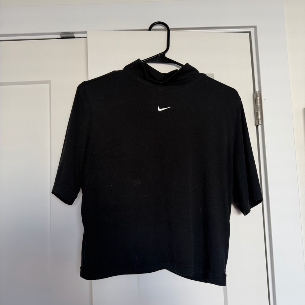 nike black mock neck ribbed top tshirt